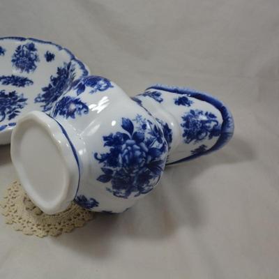 Vintage Canton Hand Painted Porcelain Pitcher & Basin 12.75x12