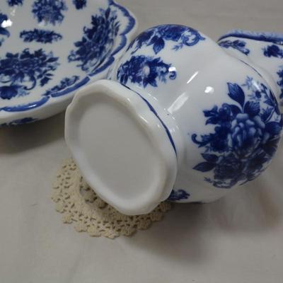 Vintage Canton Hand Painted Porcelain Pitcher & Basin 12.75x12