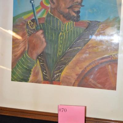Original Ethiopian Warrior Painting on Cloth, Unsigned 25.5x21.5