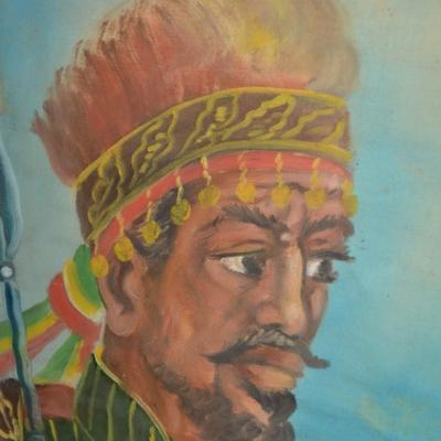 Original Ethiopian Warrior Painting on Cloth, Unsigned 25.5x21.5