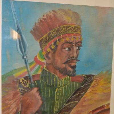 Original Ethiopian Warrior Painting on Cloth, Unsigned 25.5x21.5