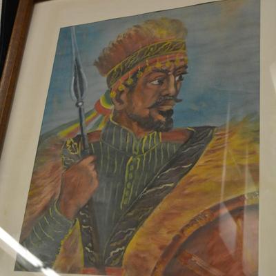 Original Ethiopian Warrior Painting on Cloth, Unsigned 25.5x21.5