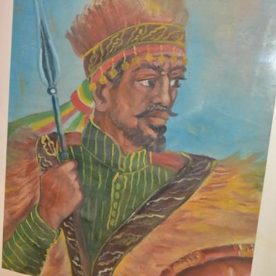 Original Ethiopian Warrior Painting on Cloth, Unsigned 25.5x21.5