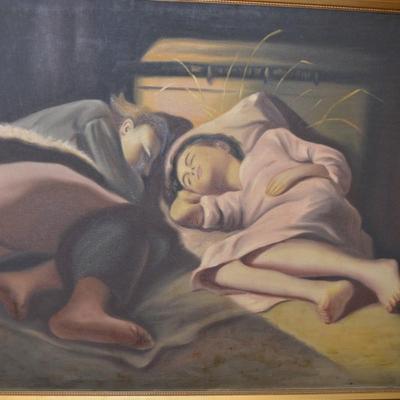 Sleeping Children Original Oil on Canvas, Signed 31.25x23.5