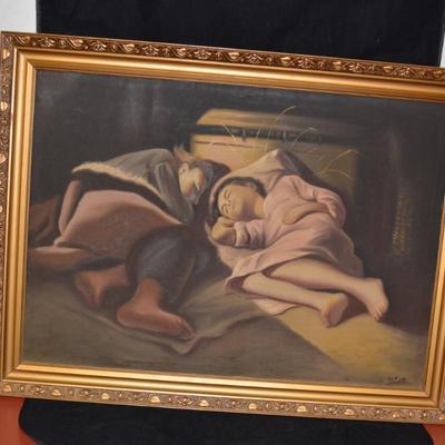 Sleeping Children Original Oil on Canvas, Signed 31.25x23.5