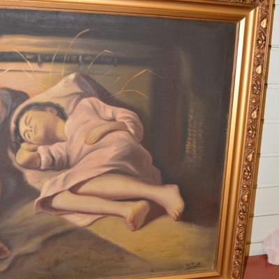 Sleeping Children Original Oil on Canvas, Signed 31.25x23.5