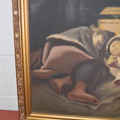 Sleeping Children Original Oil on Canvas, Signed 31.25x23.5