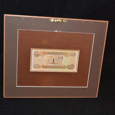 Framed/Matted Central Bank of Iraq 1000 Dinars Note 12.25x10.25