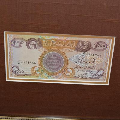 Framed/Matted Central Bank of Iraq 1000 Dinars Note 12.25x10.25
