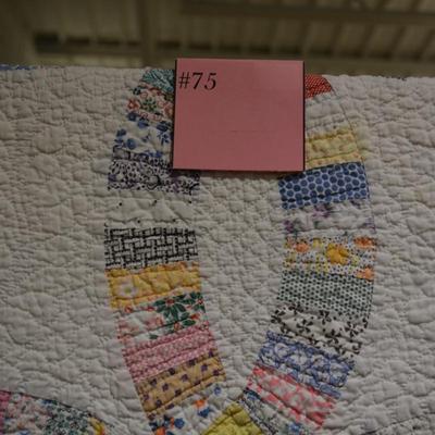 Very Vintage Hand Pieced & Stitched Wedding Ring Quilt, Signed 1930 90x78