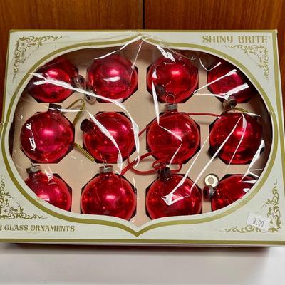 Pinkish Red Shiney Brite Christmas Tree Glass Ornaments