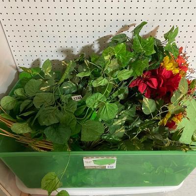 Artificial tote of greenery and flowers