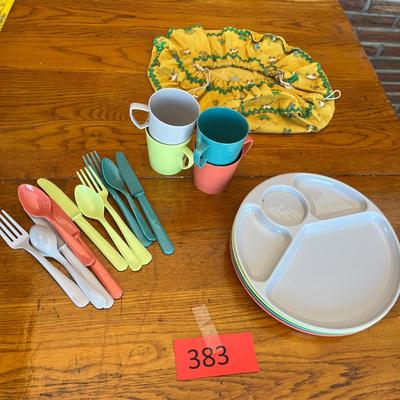 Lot of plastic picnic dishes