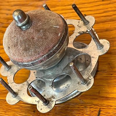Antique Spool rack & pin cushion