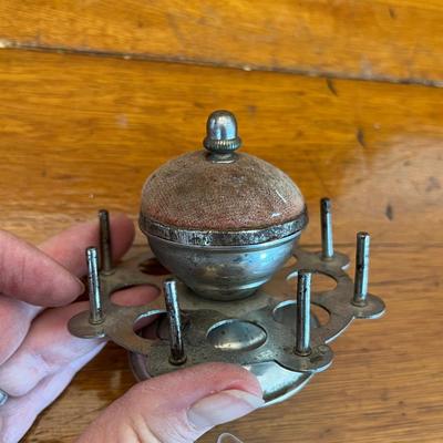 Antique Spool rack & pin cushion