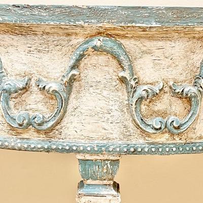 Wooden Carved & Distressed Painted Demi Lune Console Table