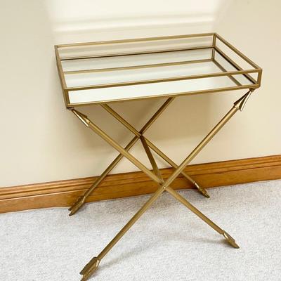 Gold Tone Mirrored Top Arrow Accent Table
