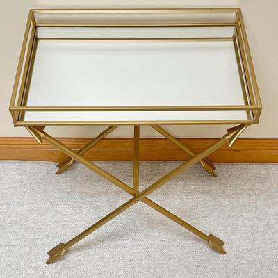 Gold Tone Mirrored Top Arrow Accent Table