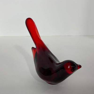 -18- FENTON | Marked Ruby Red Happiness Bird Long Tail