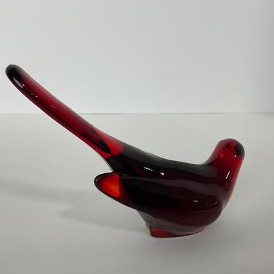 -18- FENTON | Marked Ruby Red Happiness Bird Long Tail