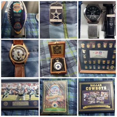 Sports memorabilia and vintage items auction Dallas Cowboys lot  cards football basketball Curio cabinet items etc