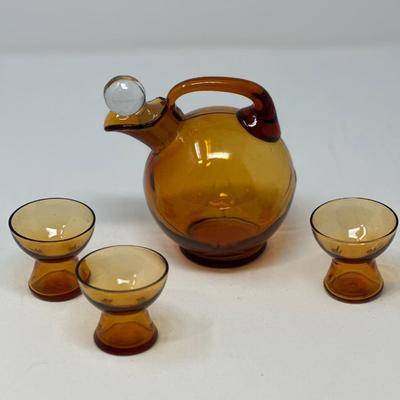 Vintage Amber Cordial Decanter and tumblers