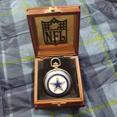 Dallas Cowboys pocket watch with leather scabbard and display case