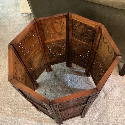 128 Indian Hand Carved Rosewood Glass Top Octagon Collapsible Tables
