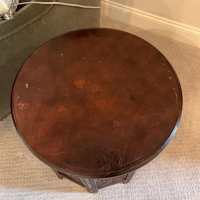 129 Vintage Hand Carved Rosewood Indian Glass top Octagon Collapsible Table