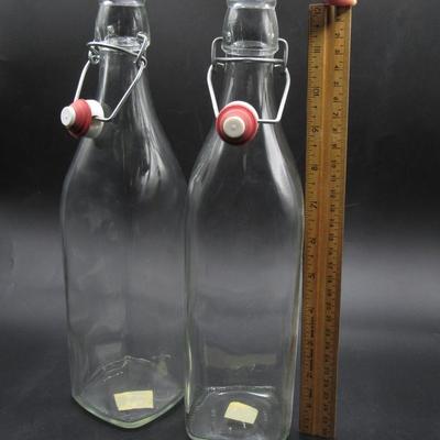Pair of Retro Tall Sealing Glass Liquor Mixing Drinking Storage Bottles
