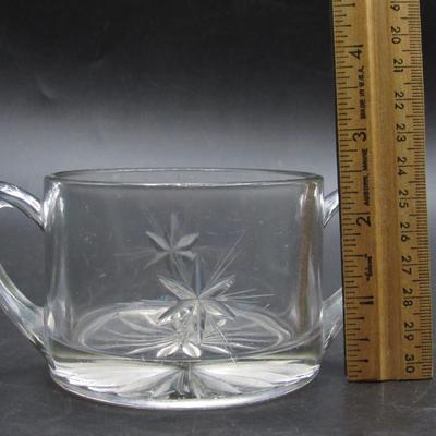 Small Retro Etched Star Double Handle Glass Open Lidded Sugar Bowl