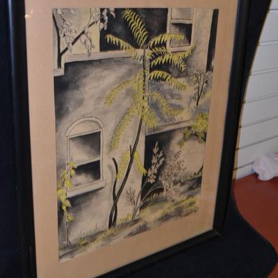Original Framed & Matted Ink and Watercolor, Signed 23.5x19.25