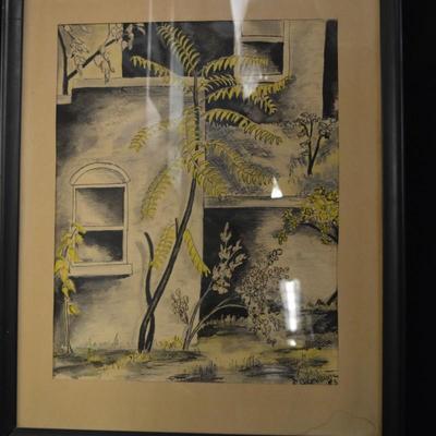 Original Framed & Matted Ink and Watercolor, Signed 23.5x19.25