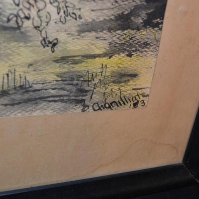 Original Framed & Matted Ink and Watercolor, Signed 23.5x19.25