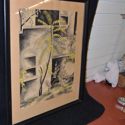 Original Framed & Matted Ink and Watercolor, Signed 23.5x19.25