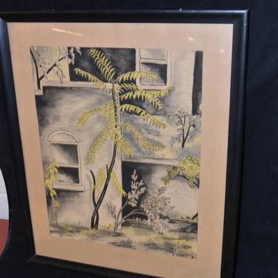 Original Framed & Matted Ink and Watercolor, Signed 23.5x19.25