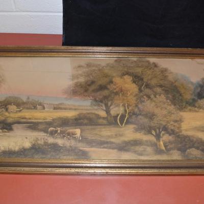 Vintage Framed Pastoral Print 30.5x17