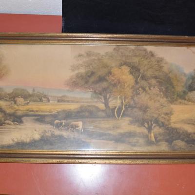 Vintage Framed Pastoral Print 30.5x17