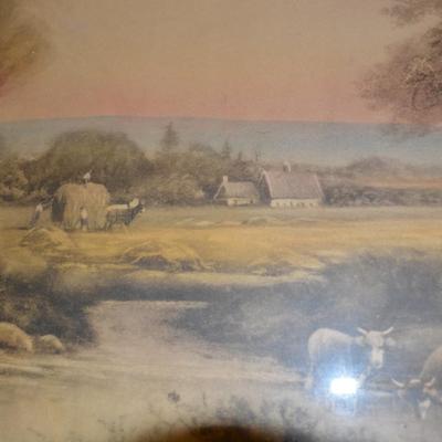 Vintage Framed Pastoral Print 30.5x17