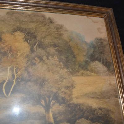 Vintage Framed Pastoral Print 30.5x17