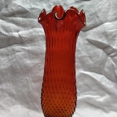 Fenton Amberina 10" Stretch Vase 1950s