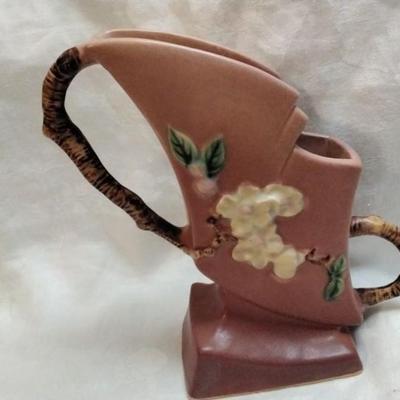 Roseville Pottery Apple Blossom Vase, Shape 373-7, Coral Pink