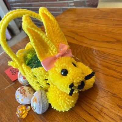 Easter bunny basket with tin eggs