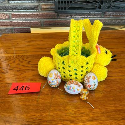 Easter bunny basket with tin eggs