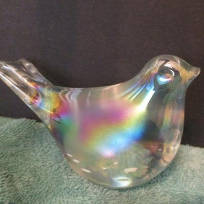 Iridescent Bird & Fifth Avenue Crystal Blown Glass Bird Paperweight