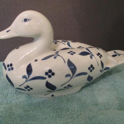 Gallo Design Hand Painted Royal Blue & White Porcelain Figurine  Duck Decoy Fig