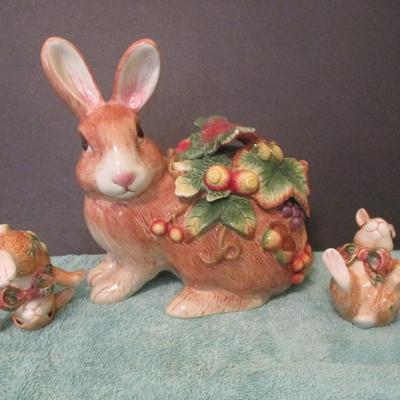 Fitz & Floyd Autumn Splendor Bunny Rabbit Candy Jar