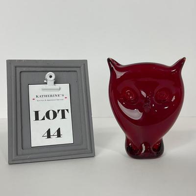 -44- VIKING | Mid Century Ruby Red Owl | Paperweight