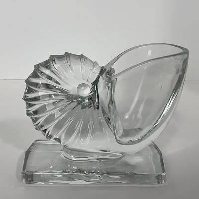 -45- NEW MARTINSVILLE | 1940â€™s Crystal Nautilus Sea Shell Bookends