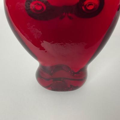 -48- VIKING Mid Century Ruby Red Large Owl Paperweight